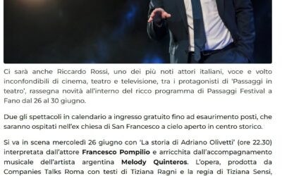 Vivere Fano-Passaggi in teatro i libri si prendono la scena. Tra gli ospiti Riccardo Rossi