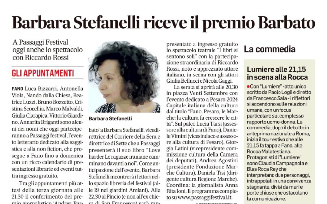 Corriere Adriatico-Barbara Stefanelli riceve il premio Barbato