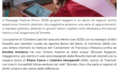 Vivere Fano-L’avventura dei libri comincia da piccoli: le rassegne e i laboratori di Passaggi Festival per bambini e ragazzi