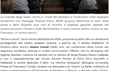 Vivere Fano-Riflettere sul passato, leggere il presente: a Passaggi Festival le rassegne tematiche su storia e filosofia