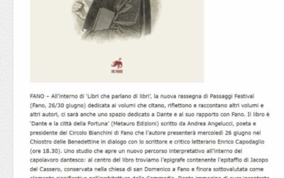 Occhio alla notizia-Esclusivo nuovi studi su Dante e la città della Fortuna, a Passaggi un libro che riscrive il legame tra Fano e il Sommo Poeta