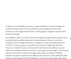 Informazione.it-Nuove tecnologie e Intelligenza Artificiale a Passaggi Festival della Saggistica