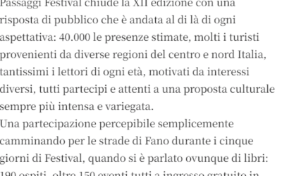 Campania Press-“Passaggi Festival”: 40.000 presenze a Fano, aumenta flusso turismo culturale