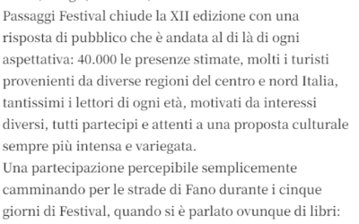 Corriere della Sardegna-“Passaggi Festival”: 40.000 presenze a Fano, aumenta flusso turismo culturale