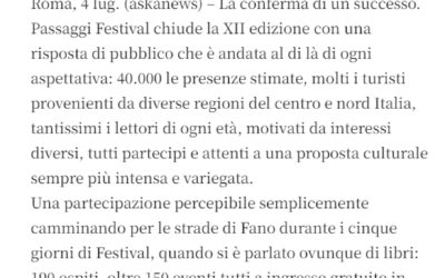 Cronache della Calabria-“Passaggi Festival”: 40.000 presenze a Fano, aumenta flusso turismo culturale
