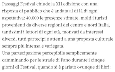 Cronache di Trentino e Trieste-“Passaggi Festival”: 40.000 presenze a Fano, aumenta flusso turismo culturale