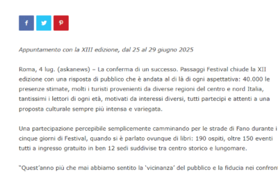 Buone Notizie Da Napoli-“Passaggi Festival”: 40.000 presenze a Fano, aumenta flusso turismo culturale