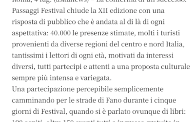 Il Corriere di Bologna-“Passaggi Festival”: 40.000 presenze a Fano, aumenta flusso turismo culturale