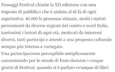 Il Giornale di Torino-“Passaggi Festival”: 40.000 presenze a Fano, aumenta flusso turismo culturale