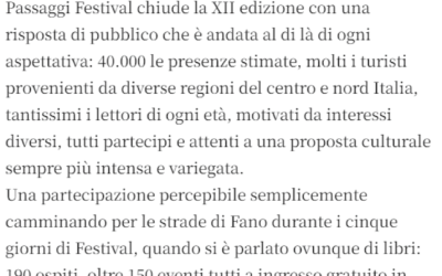 Notizie Dì-“Passaggi Festival”: 40.000 presenze a Fano, aumenta flusso turismo culturale